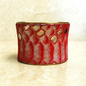 Handmade Embossed Leather Raw Brass Bracelet